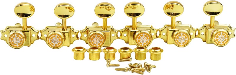 guyker Guitar Locking Tuners (3L + 3R Handed) – Vintage Deluxe Lock String Tuning Key Pegs Machine Heads Replacement Parts for ST TL Style Electric, Folk or Acoustic Guitars – Gold - Image 1